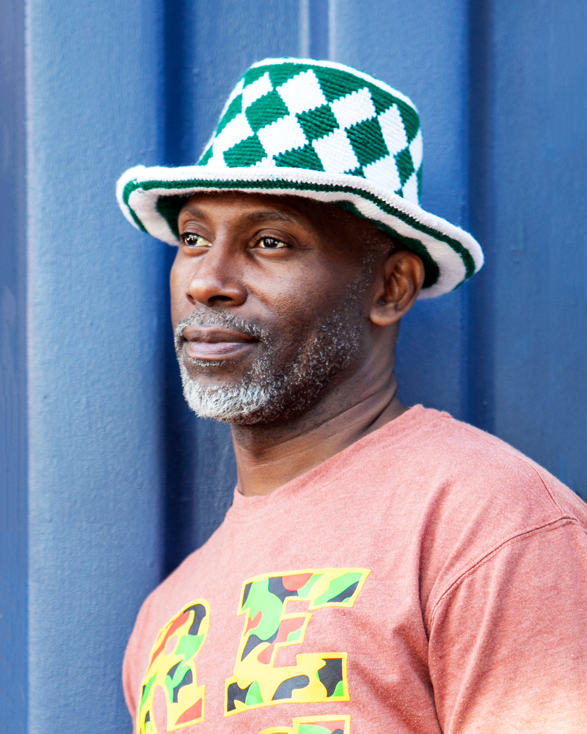 Green & White Checkerboard Konso Crochet Hat