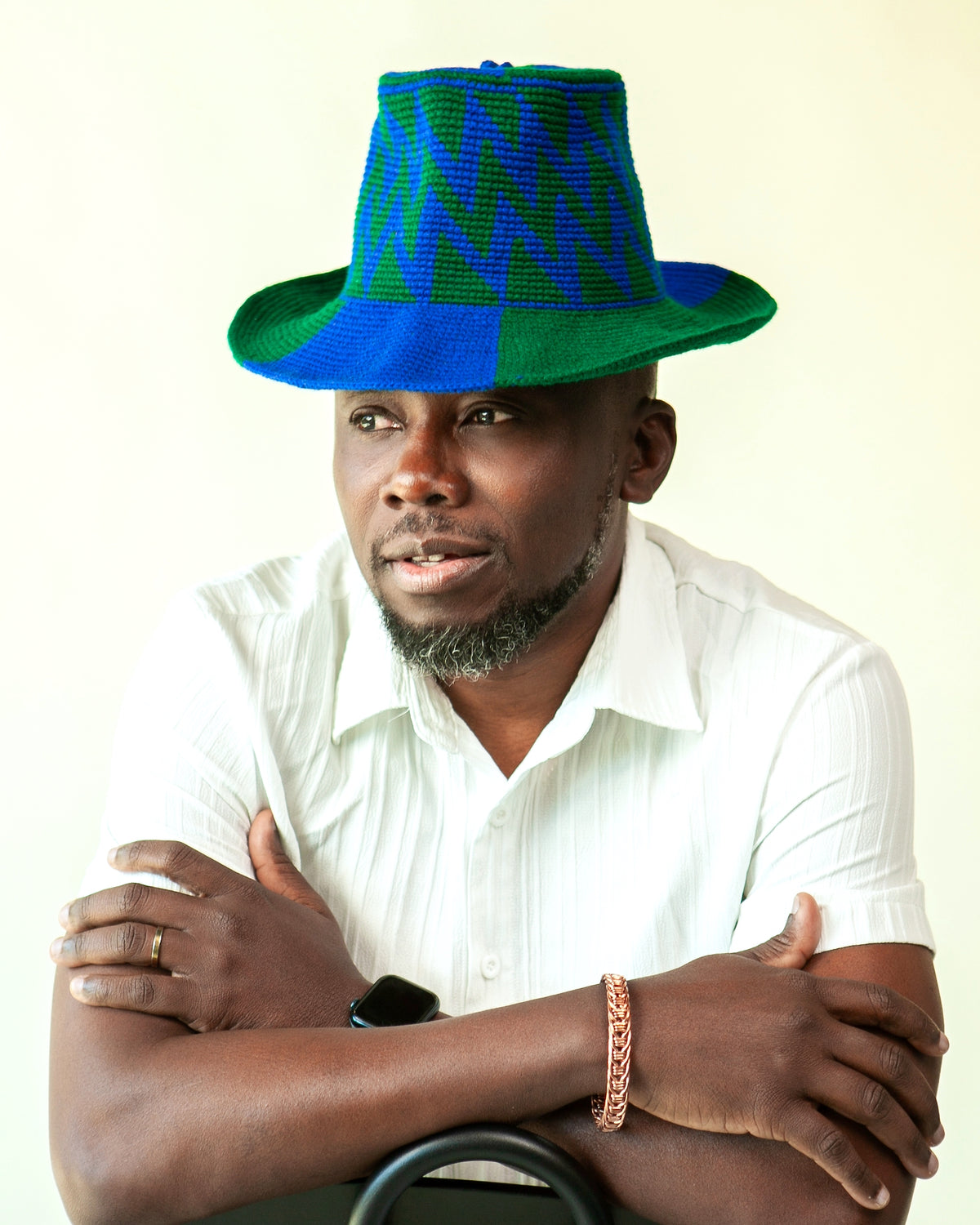 Blue & Green Konso Crochet Hat | Handmade Ethiopian Wide Brim Hat