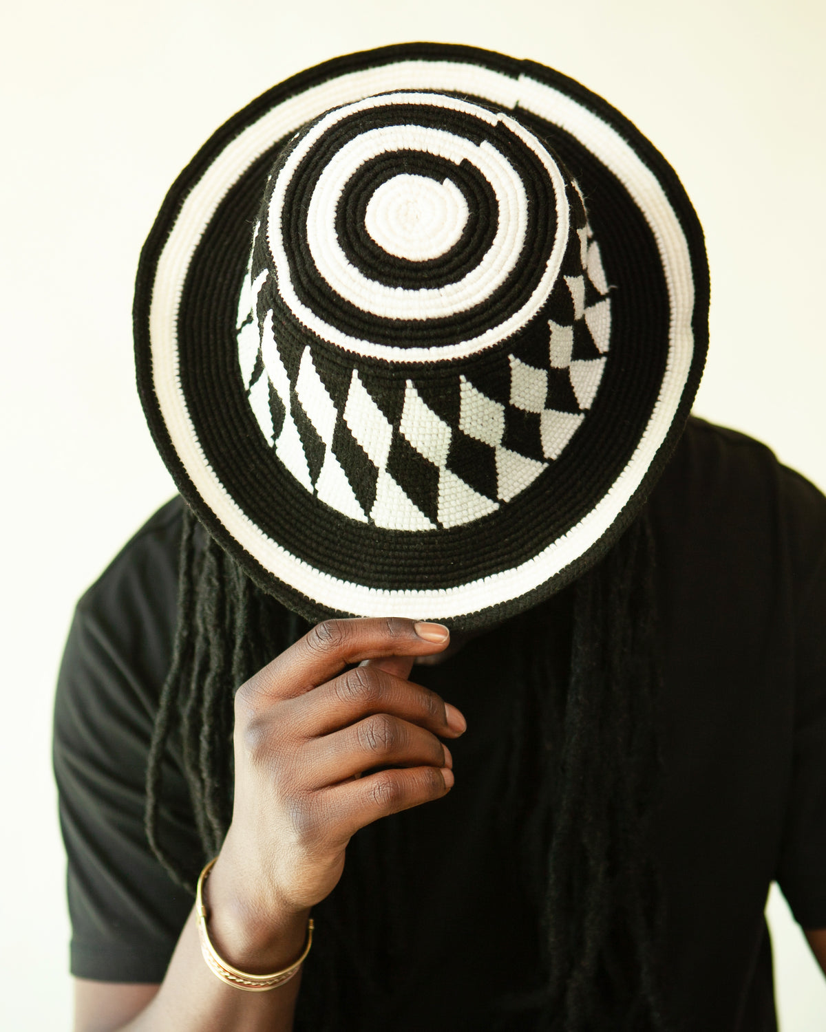 Black & White Konso Crochet Hat | Handmade Ethiopian Bucket Hat