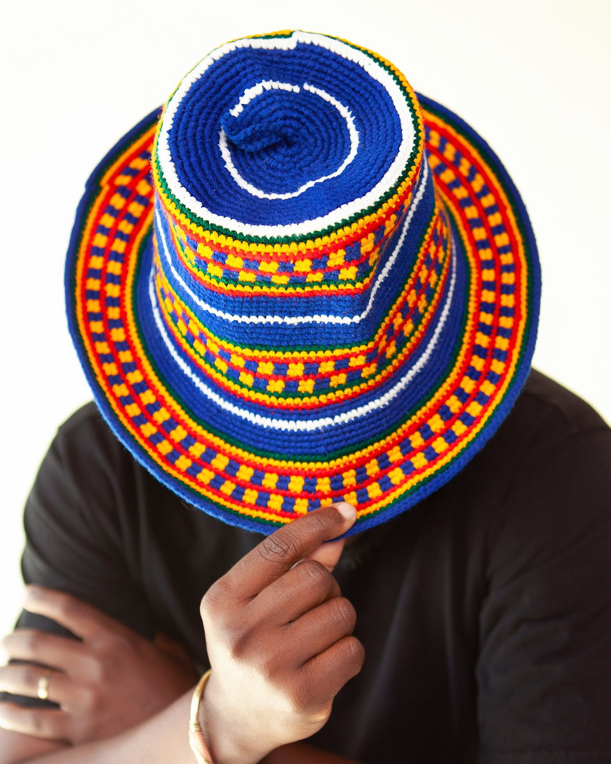 Konso Crochet Wide Brim Hat – Blue, Red & Yellow Beanie