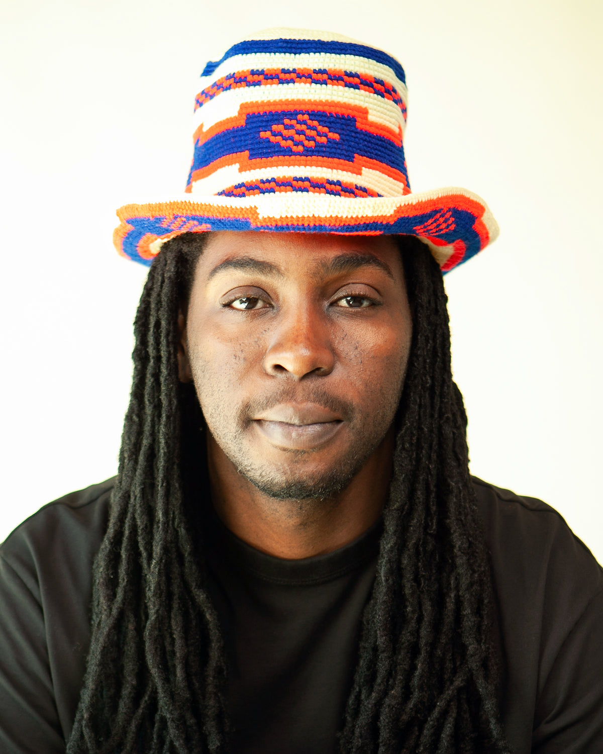 Blue & Orange Konso Crochet Hat | Handmade Ethiopian Wide Brim Hat