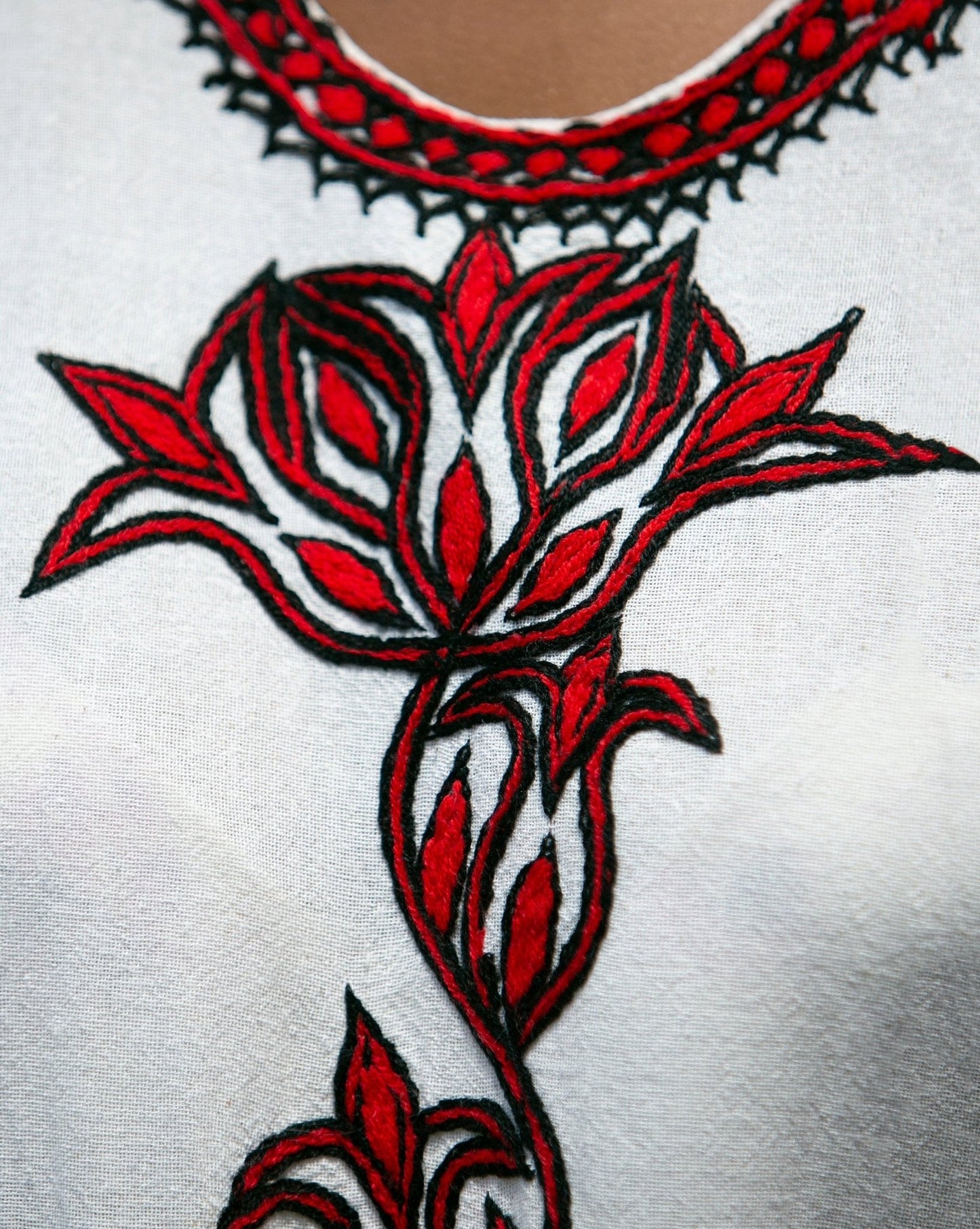 ቡና ቀሚስ | Coffee Dress | Red Floral Hand - embroidery - Kelem Shop