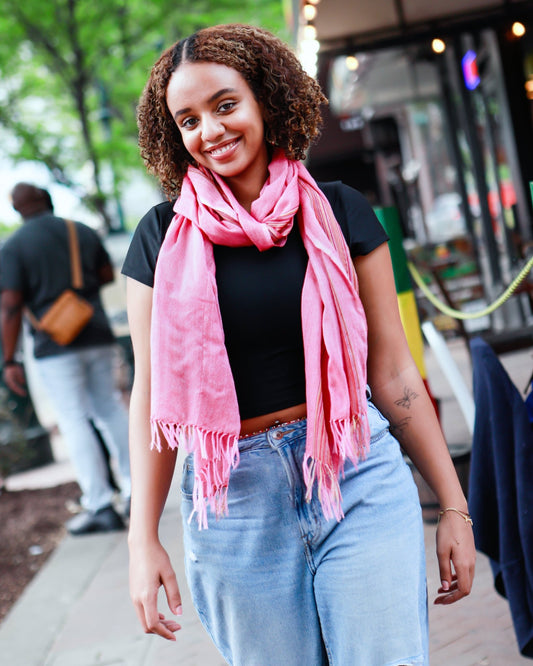 Ethiopian Dark Pink with Multicolor Stripes Scarf, Shawl, Headwrap | Handwoven Ethiopian Shawl, Scarf, Headwrap (Copy) (Copy) (Copy) (Copy) (Copy) (Copy) (Copy) (Copy) (Copy) (Copy) (Copy) - Kelem Shop