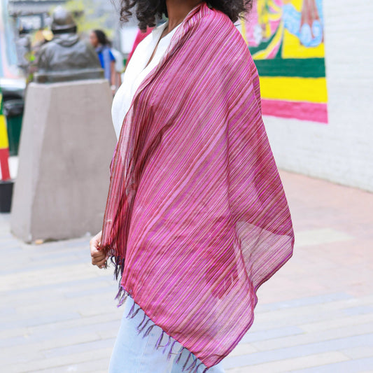 Ethiopian Magenta with Multicolor Stripes Scarf, Shawl, Headwrap | Handwoven Ethiopian Shawl, Scarf, Headwrap (Copy) (Copy) (Copy) (Copy) (Copy) - Kelem Shop