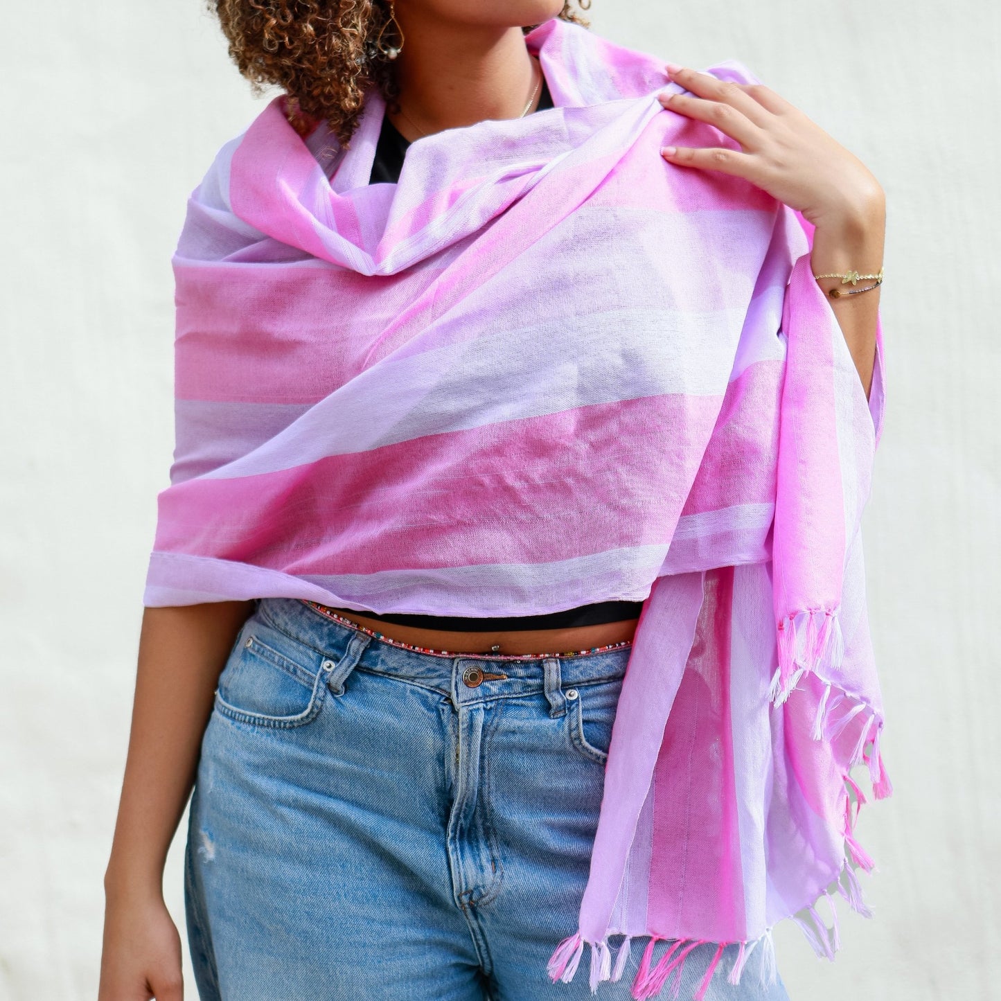 Ethiopian Pink Striped Scarf, Shawl, Headwrap | Handwoven Ethiopian Shawl, Scarf, Headwrap - Kelem Shop