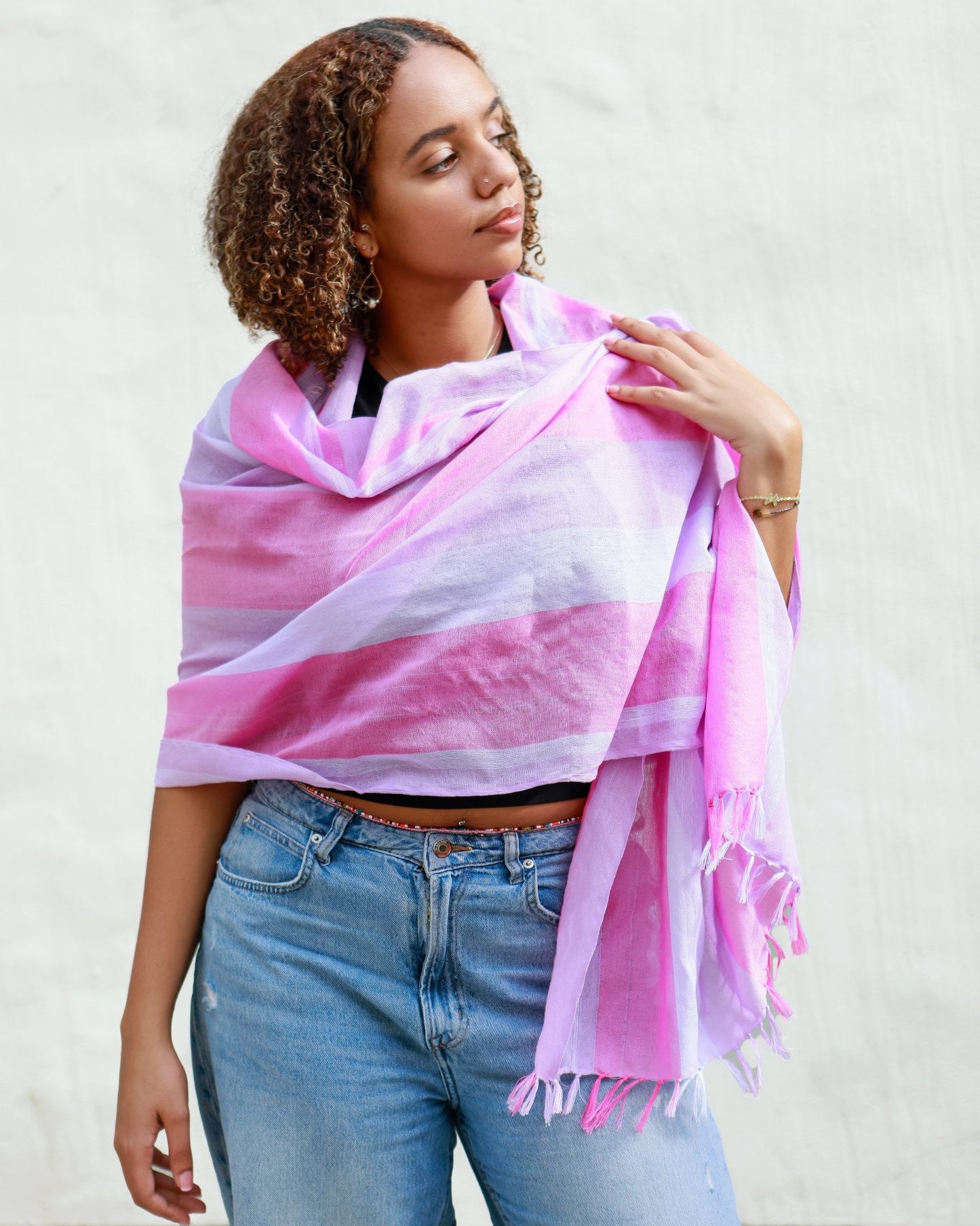 Ethiopian Pink Striped Scarf, Shawl, Headwrap | Handwoven Ethiopian Shawl, Scarf, Headwrap - Kelem Shop