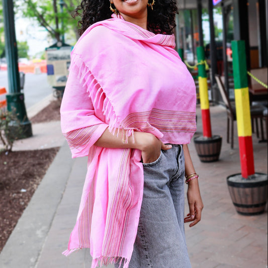 Ethiopian Pink with Multicolor Stripes Scarf, Shawl, Headwrap | Handwoven Ethiopian Shawl, Scarf, Headwrap (Copy) (Copy) (Copy) (Copy) (Copy) (Copy) (Copy) - Kelem Shop