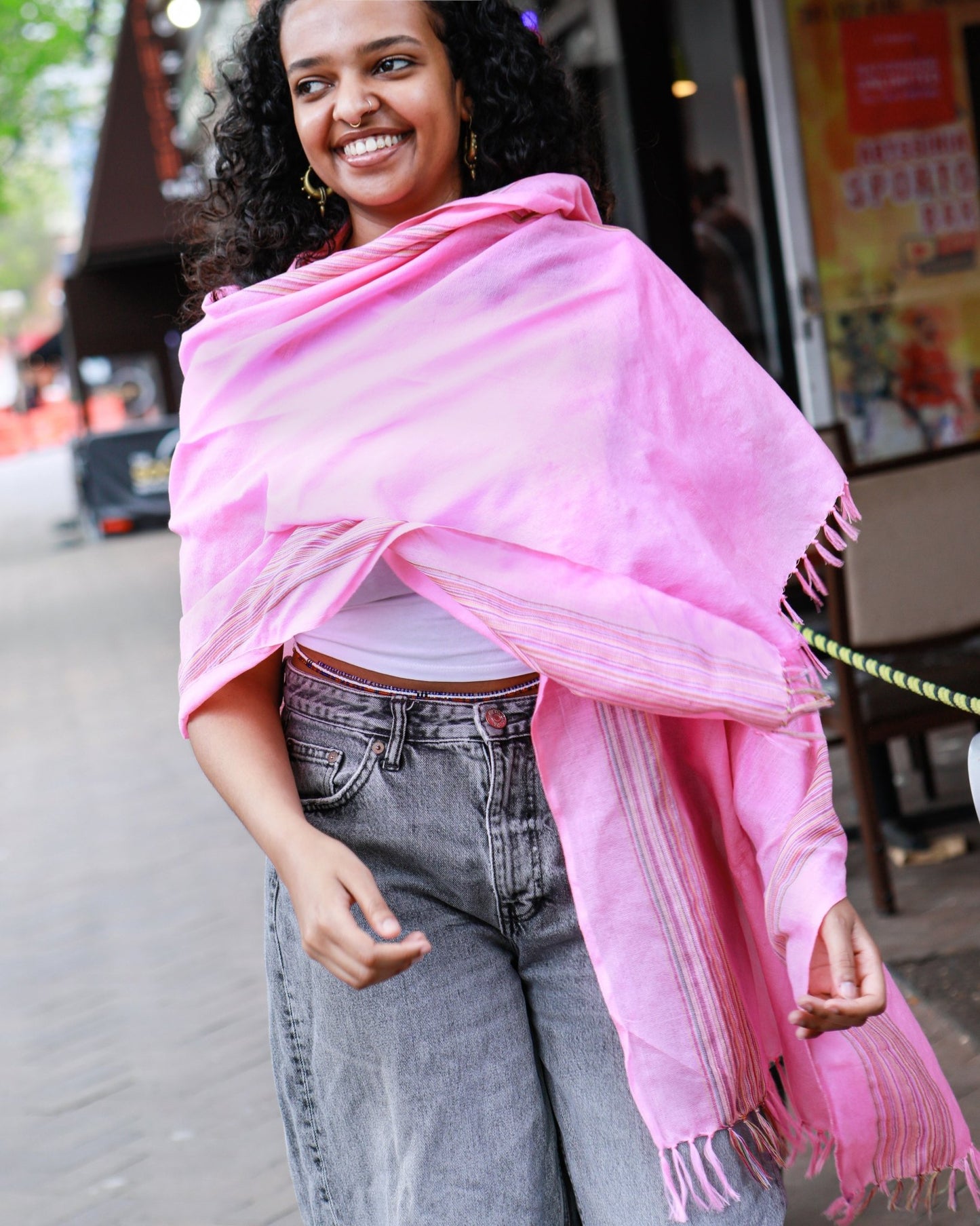 Ethiopian Pink with Multicolor Stripes Scarf, Shawl, Headwrap | Handwoven Ethiopian Shawl, Scarf, Headwrap (Copy) (Copy) (Copy) (Copy) (Copy) (Copy) (Copy) - Kelem Shop