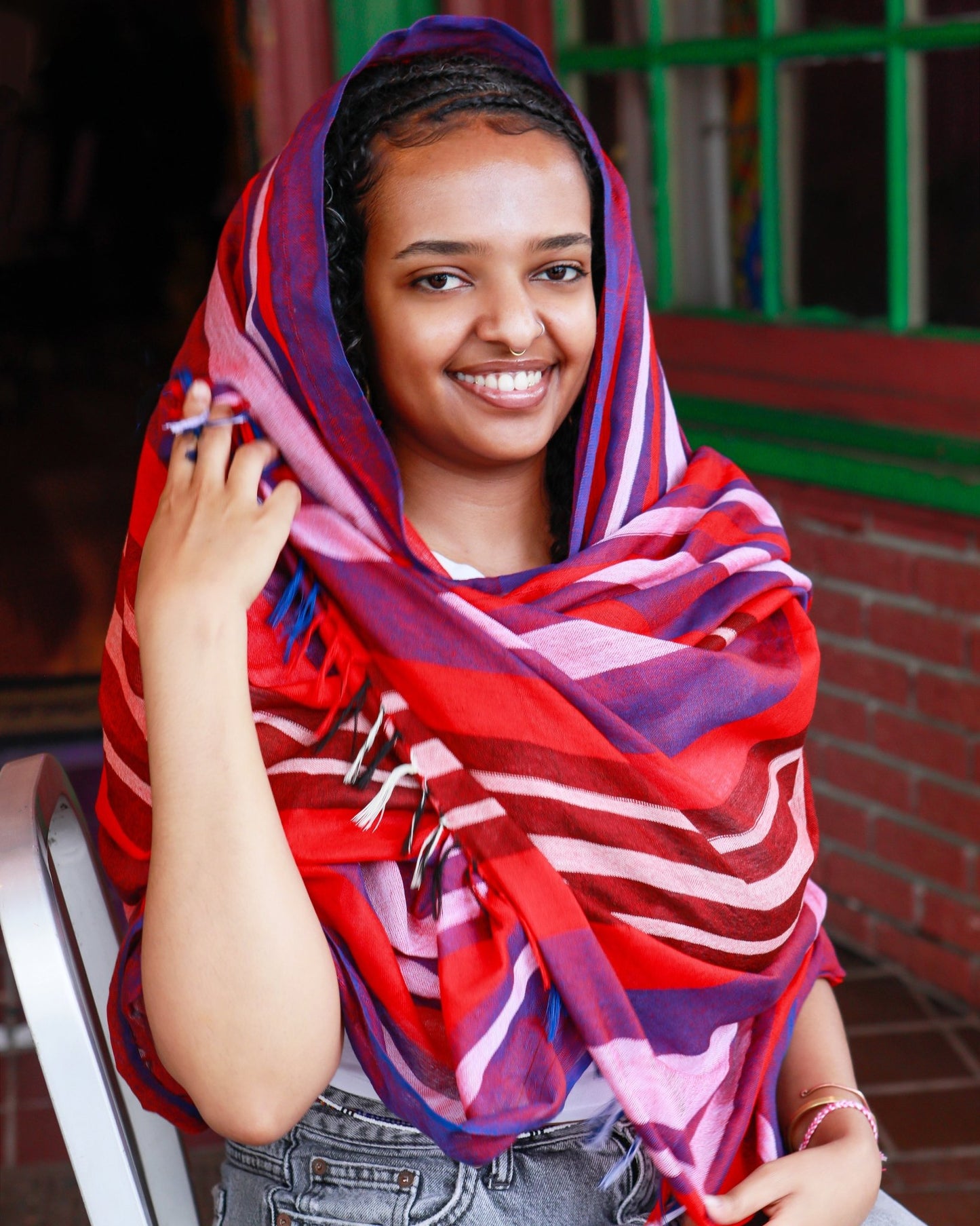 Ethiopian Red White Blue Stripe Scarf, Shawl, Headwrap | Handwoven Ethiopian Shawl, Scarf, Headwrap (Copy) (Copy) (Copy) (Copy) (Copy) (Copy) (Copy) (Copy) (Copy) (Copy) (Copy) (Copy) - Kelem Shop