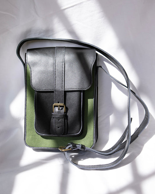 Genuine Leather Shoulder And Crossbody Bag for Men and Women | Green Canvas and Leather Bag - Kelem Shop