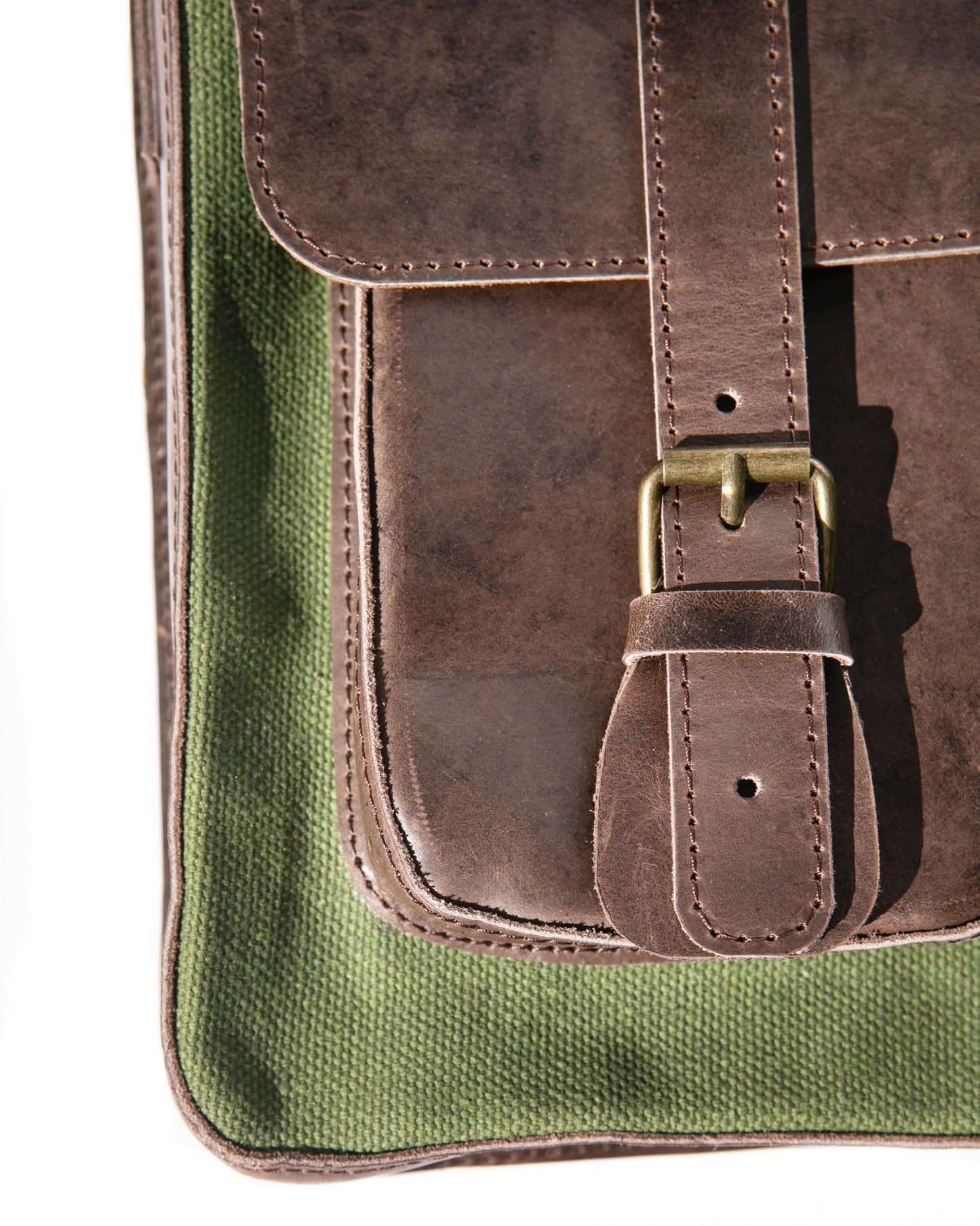 Genuine Leather Shoulder And Crossbody Bag for Men and Women | Green Canvas and Leather Bag - Kelem Shop