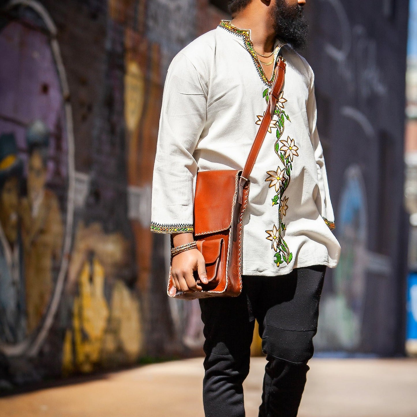 Hand - stitched Leather Messenger Bag - Kelem Shop