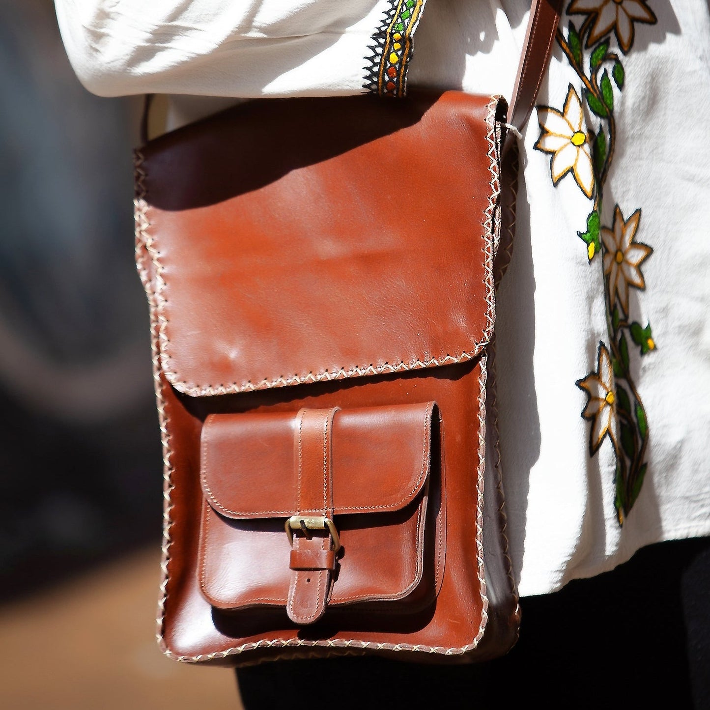 Hand - stitched Leather Messenger Bag - Kelem Shop