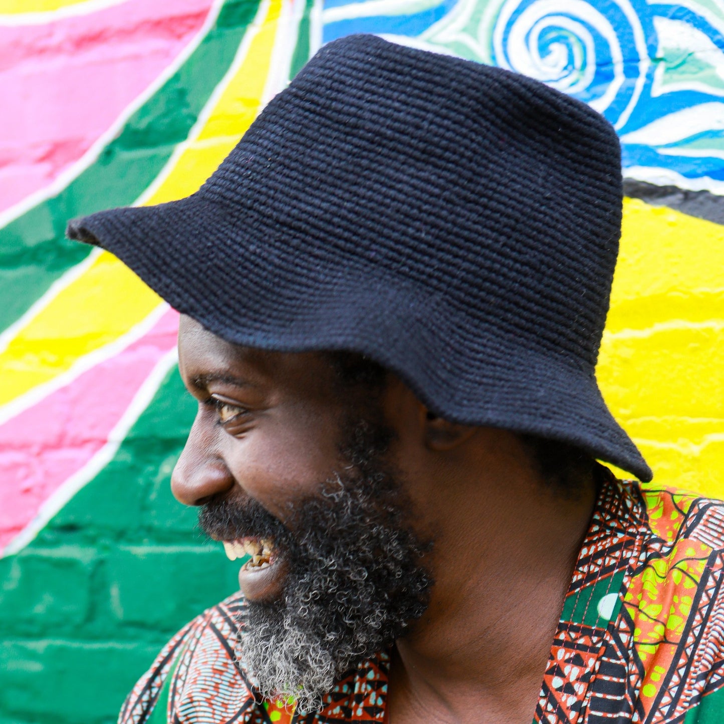 Handmade Ethiopian black, crochet hat made from cotton and wool fair trade