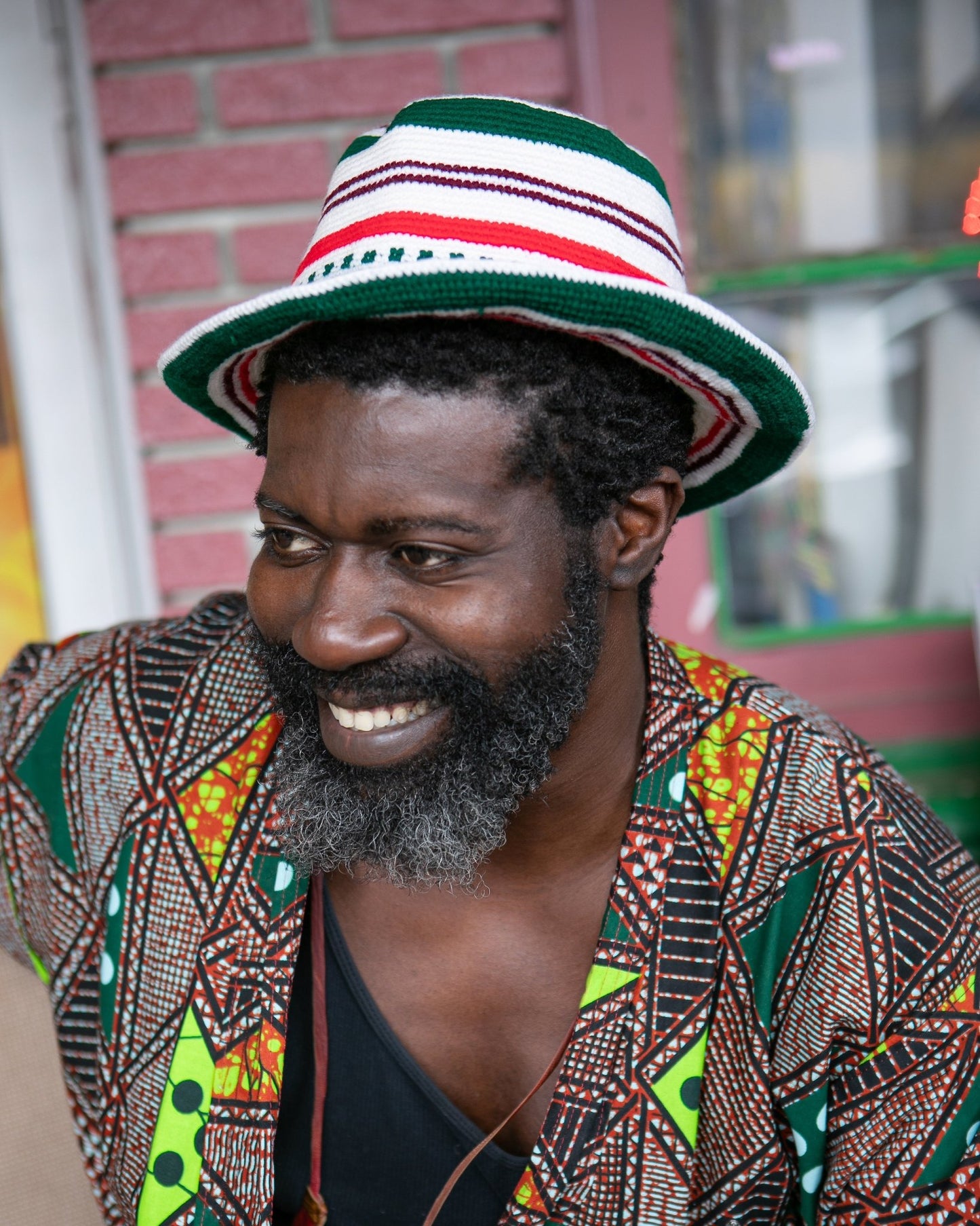 Handmade White Green and Red Stripe Crochet Hat – Unisex Beanie Crafted by Ethiopian Farmers in Konso | Versatile and Stylish for Men and Women - Kelem Shop