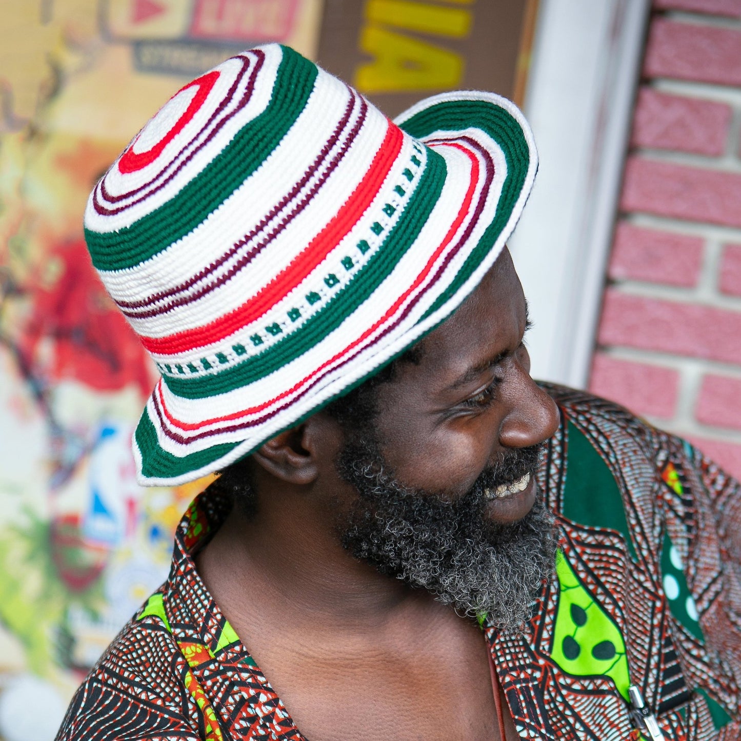 Handmade White Green and Red Stripe Crochet Hat – Unisex Beanie Crafted by Ethiopian Farmers in Konso | Versatile and Stylish for Men and Women - Kelem Shop