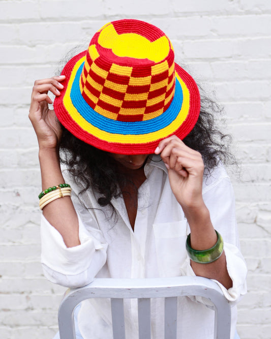 Handmade Yellow | Red Checkered Crochet Hat – Unisex Beanie Crafted by Ethiopian Farmers in Konso | Versatile and Stylish for Men and Women (Copy) - Kelem Shop