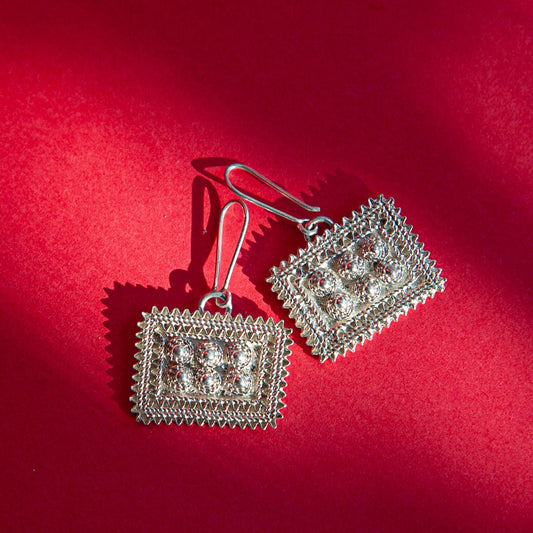 Silver Drop Earrings | Rectangle ጠልሰም (Telsum) - Kelem Shop