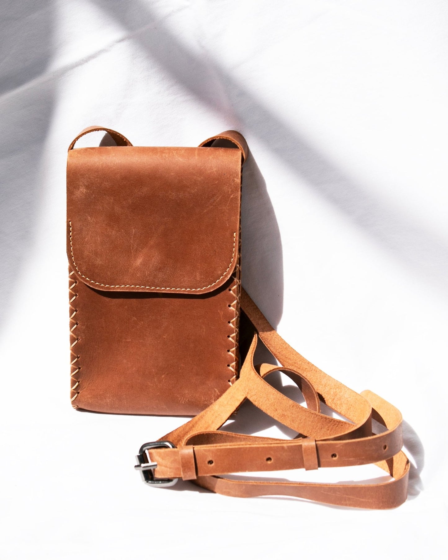 Small Leather Shoulder Bag | Crossbody Purse | Handmade in Ethiopia | Light Brown - Kelem Shop