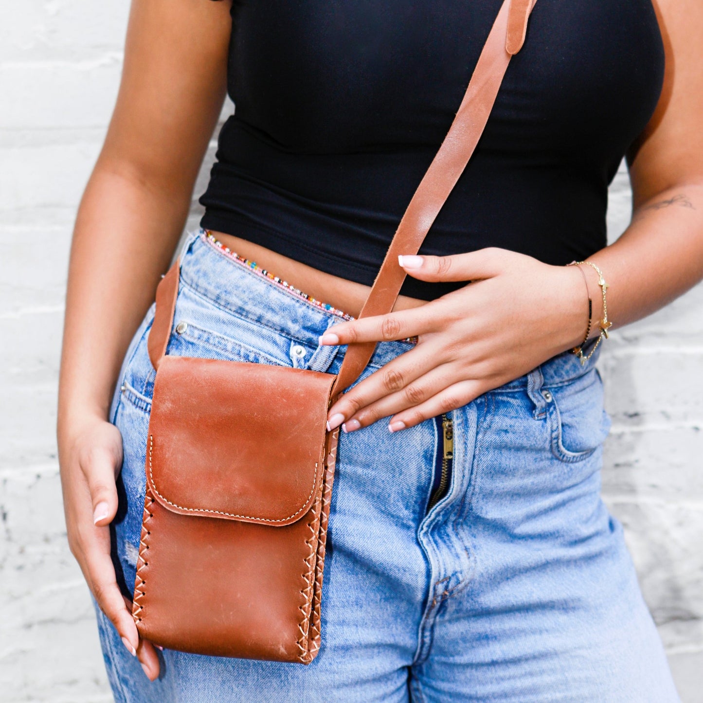 Small Leather Shoulder Bag | Crossbody Purse | Handmade in Ethiopia | Light Brown - Kelem Shop