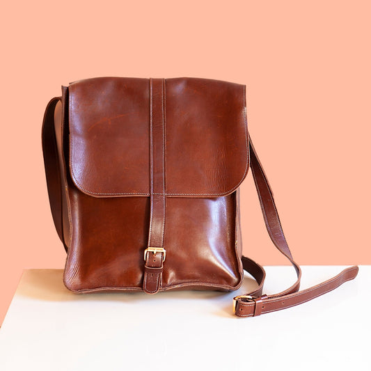 Handmade Brown Leather Messenger Bag – Crossbody Satchel for Men & Women - Kelem Shop