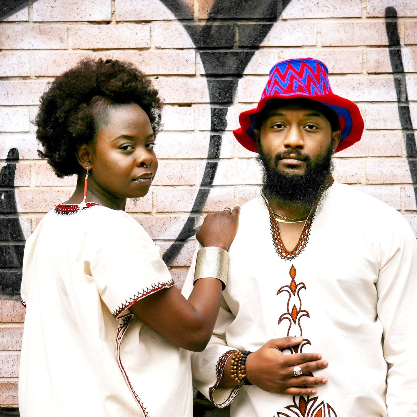 Konso Crochet Hat - Blue & Red Zigzag