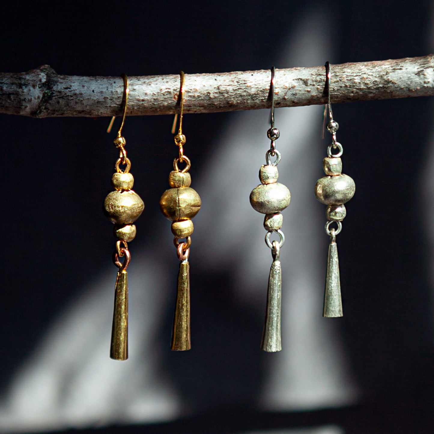 Ethiopian Recycled Brass Bead & Drop Earrings – Gold or Silver Tone