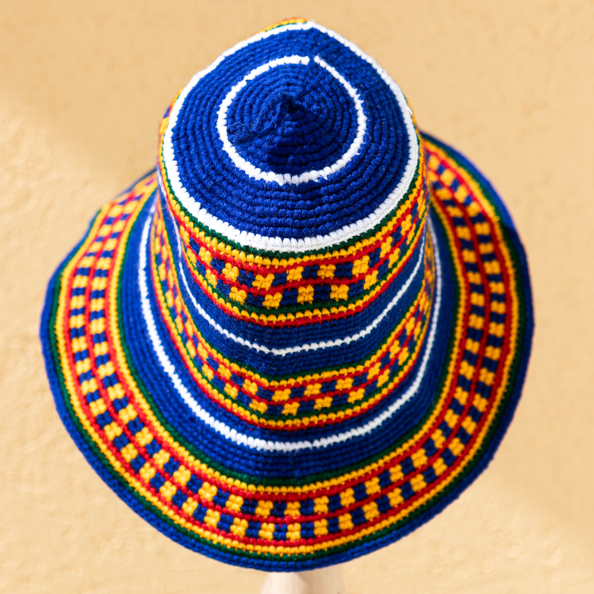Konso Crochet Wide Brim Hat – Blue, Red & Yellow Beanie