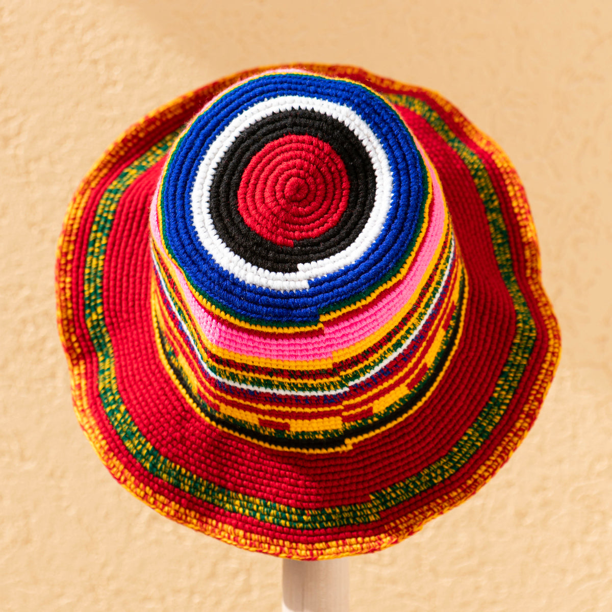 Red Multicolor Konso Crochet Wide Brim Hat