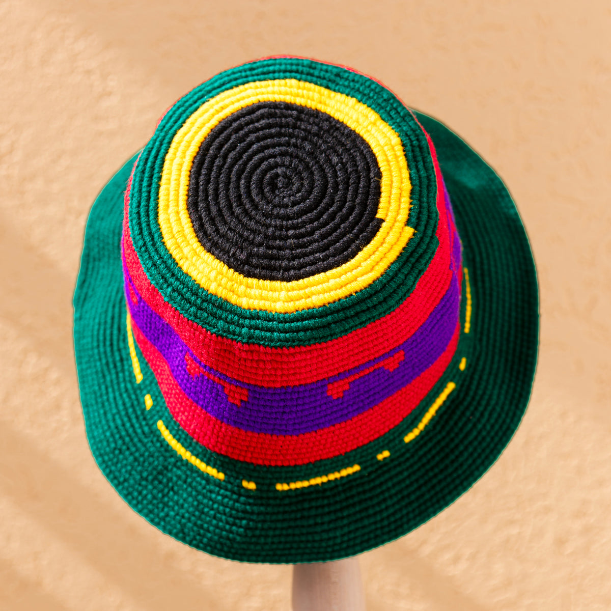 Green Multicolor Konso Crochet Wide Brim Hat
