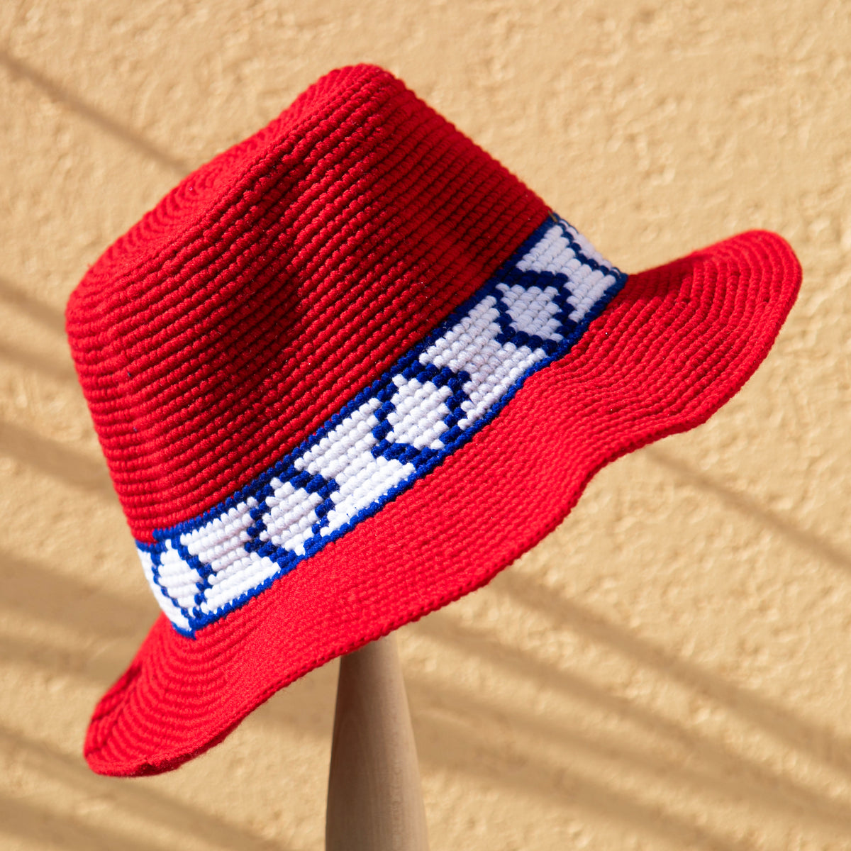 Red Konso Crochet Hat | Handmade Ethiopian Wide Brim Hat