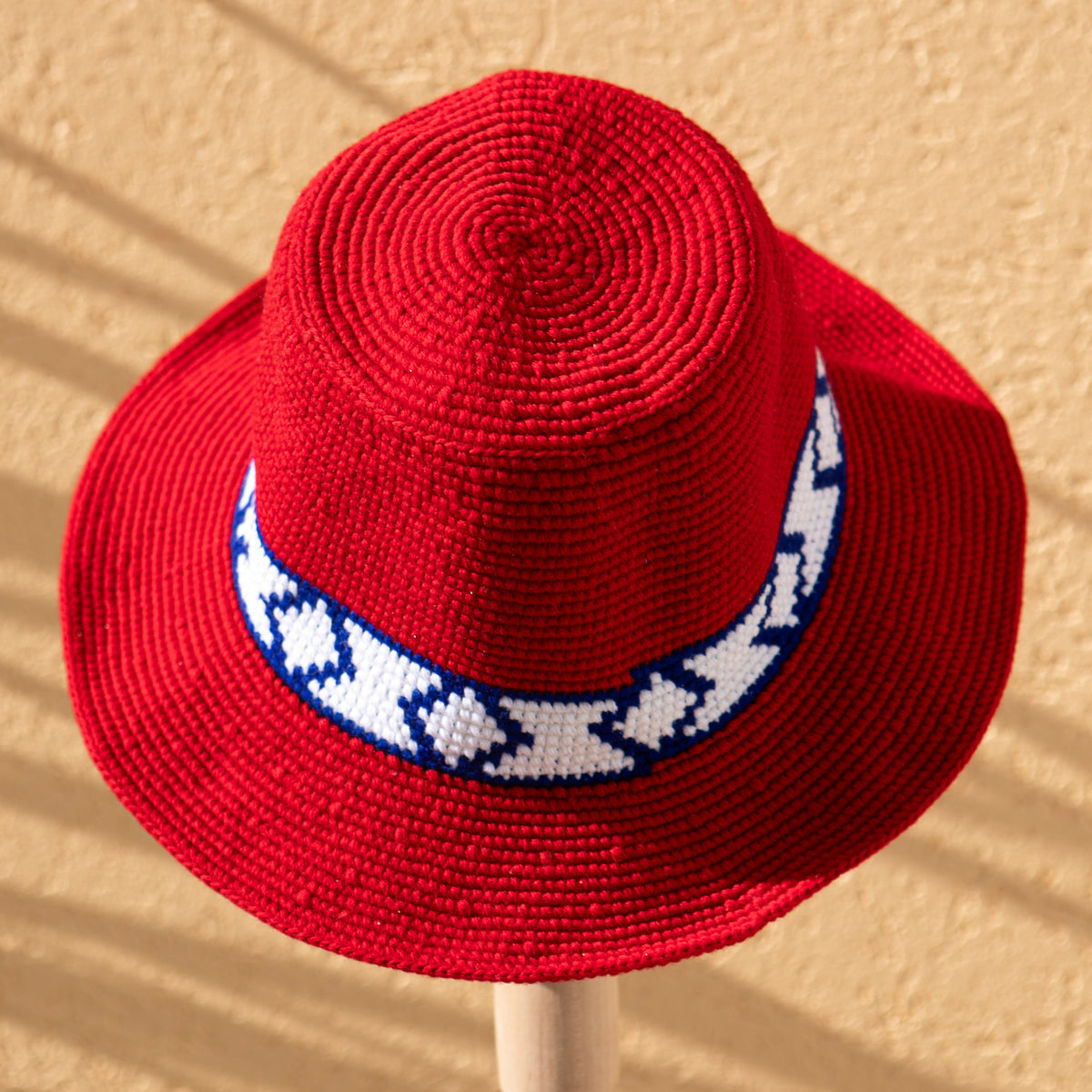 Red Konso Crochet Hat | Handmade Ethiopian Wide Brim Hat