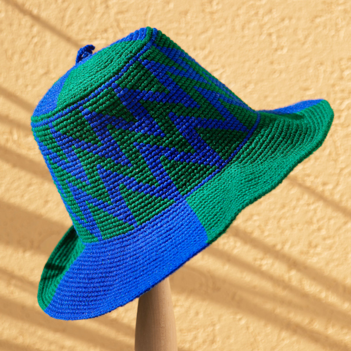 Blue & Green Konso Crochet Hat | Handmade Ethiopian Wide Brim Hat