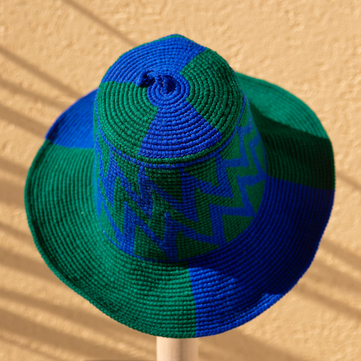 Blue & Green Konso Crochet Hat | Handmade Ethiopian Wide Brim Hat