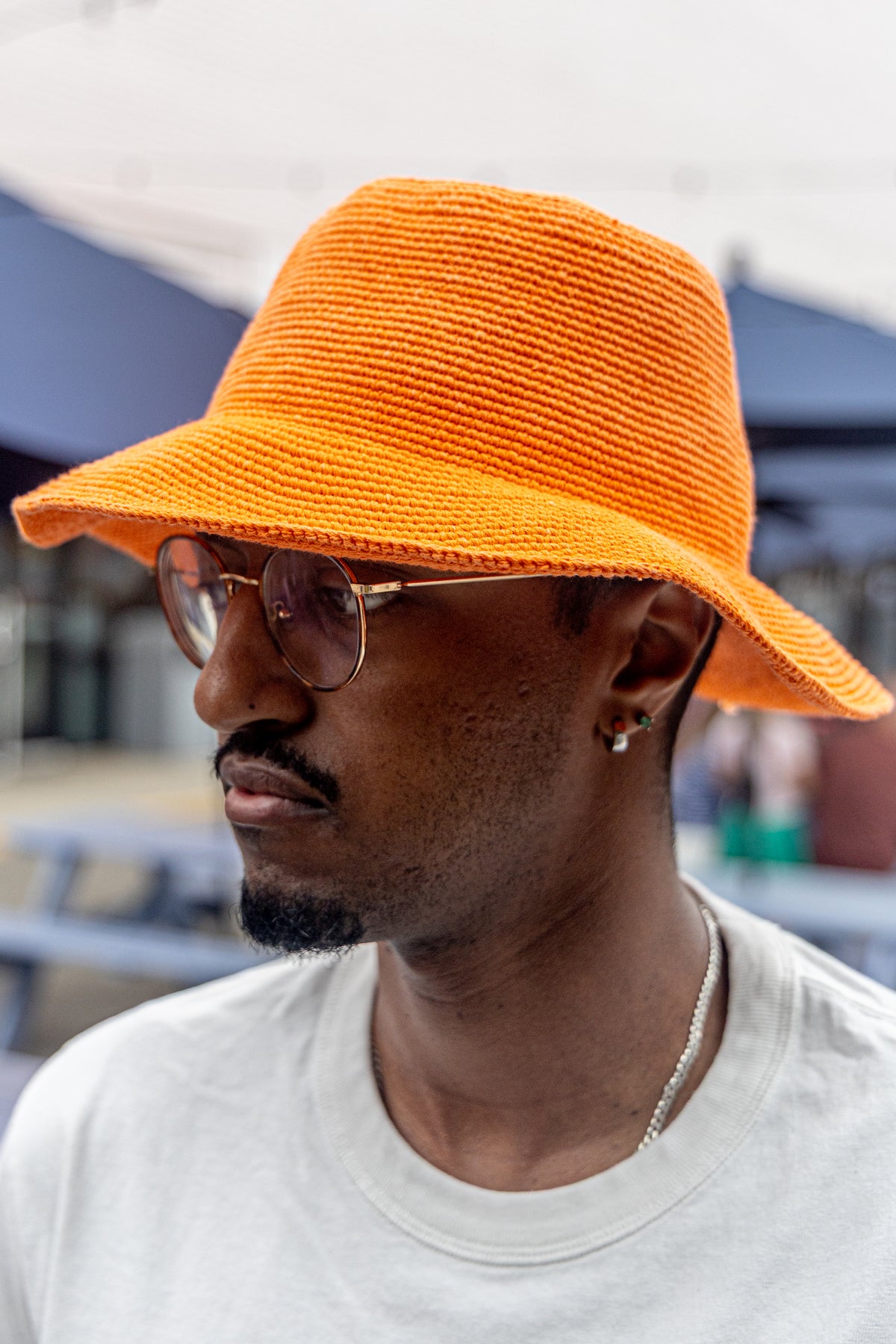 Orange Konso Crochet Hat | 100% Cotton Handmade Ethiopian Bucket Hat | Unisex