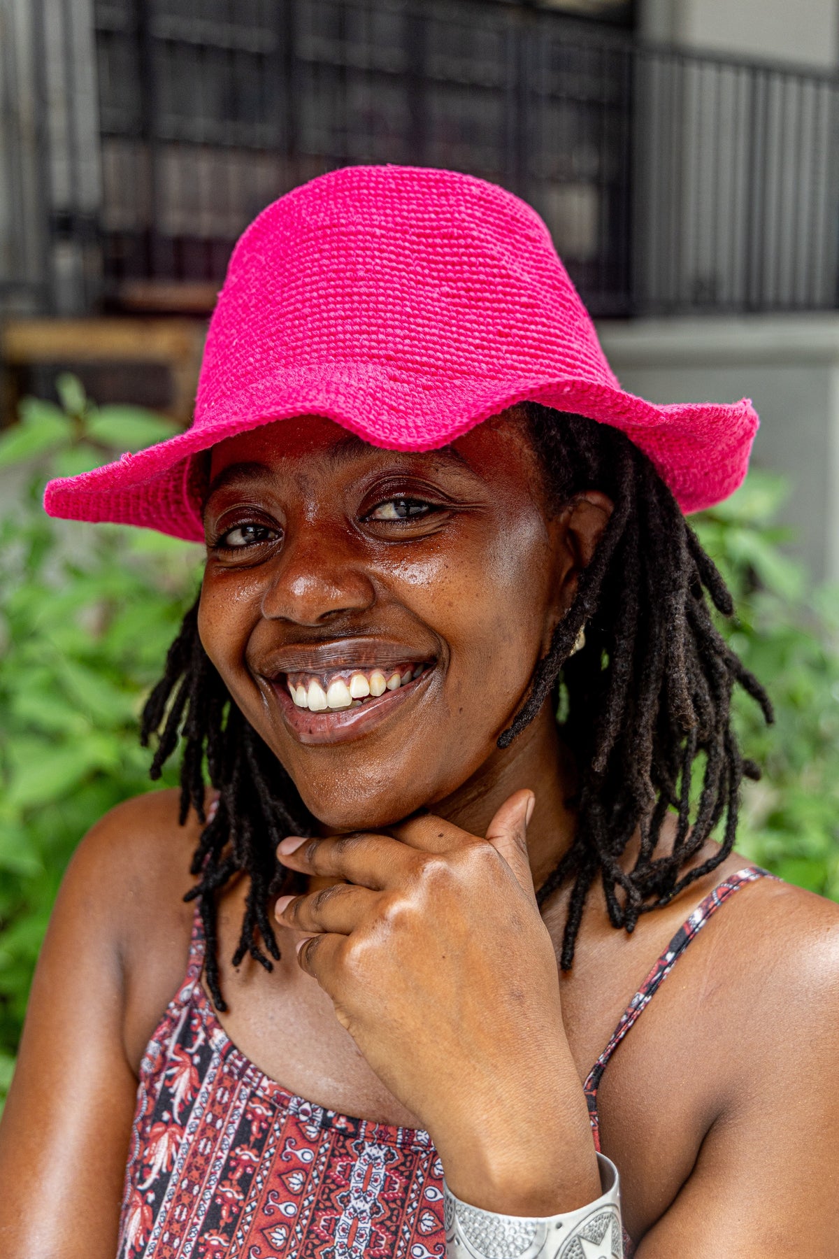 Cotton Konso Crochet Hat – Hot Pink Wide Brim