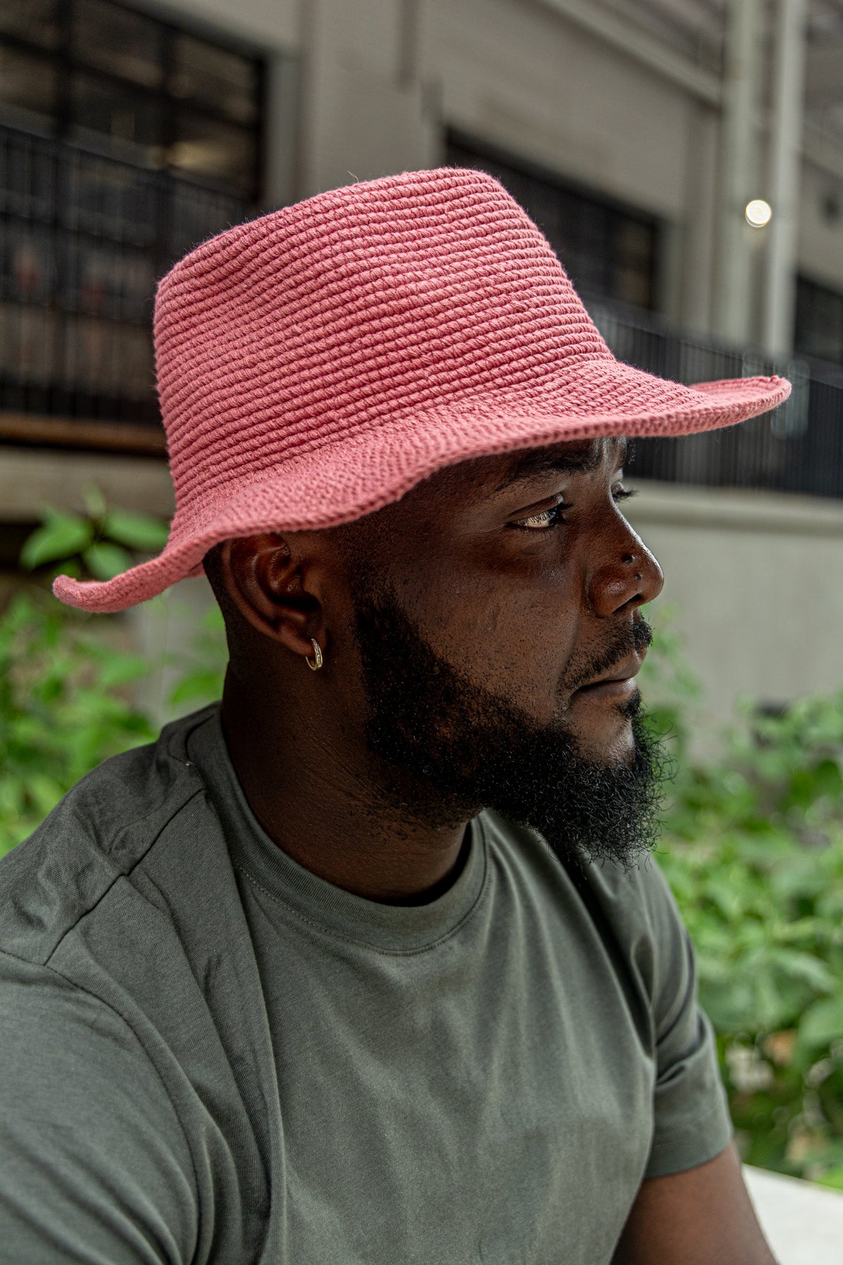 Pure Cotton Konso Crochet Hat – Dusty Rose Wide Brim