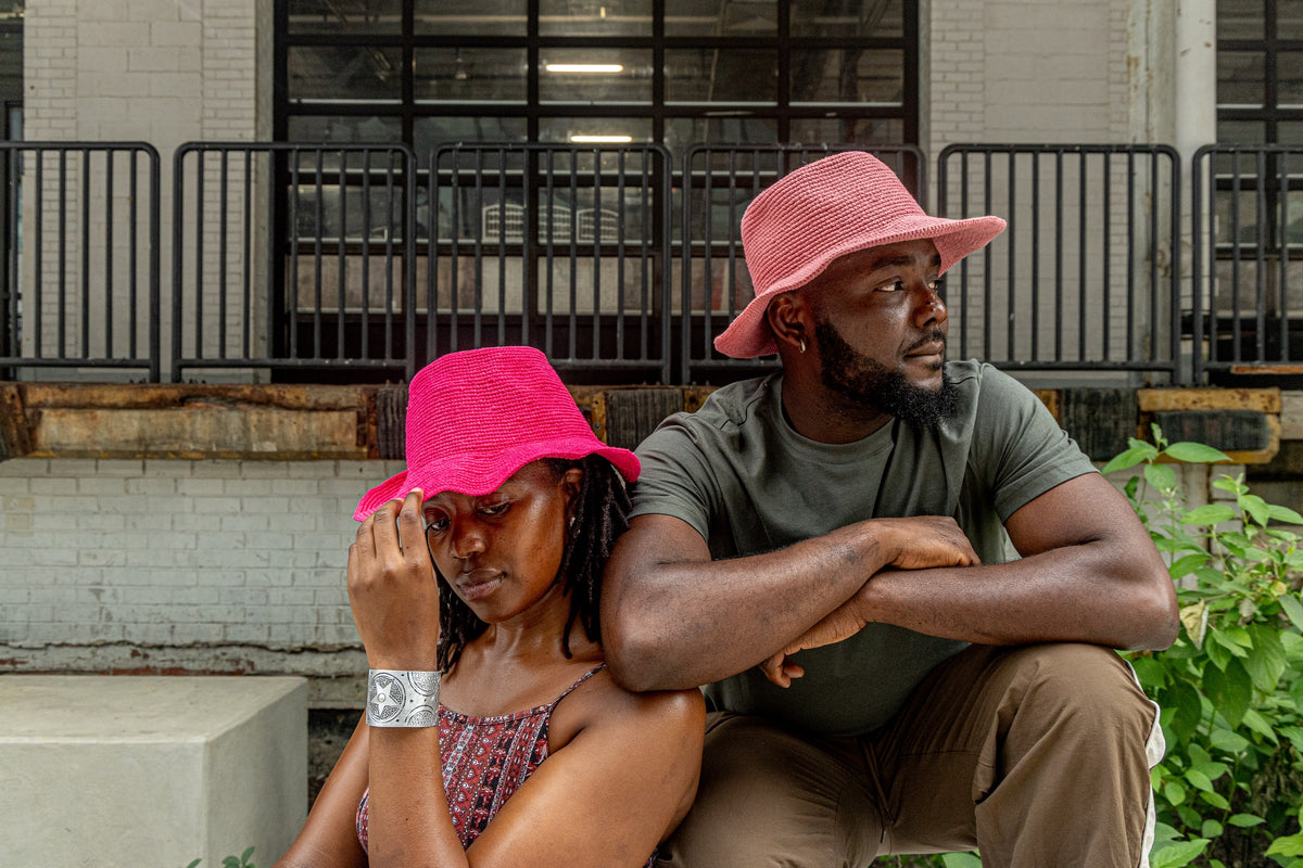 Pure Cotton Konso Crochet Hat – Dusty Rose Wide Brim