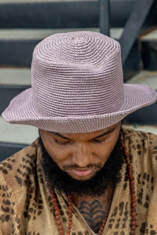 Pure Cotton Konso Crochet Hat – Smoky Lavender Wide Brim