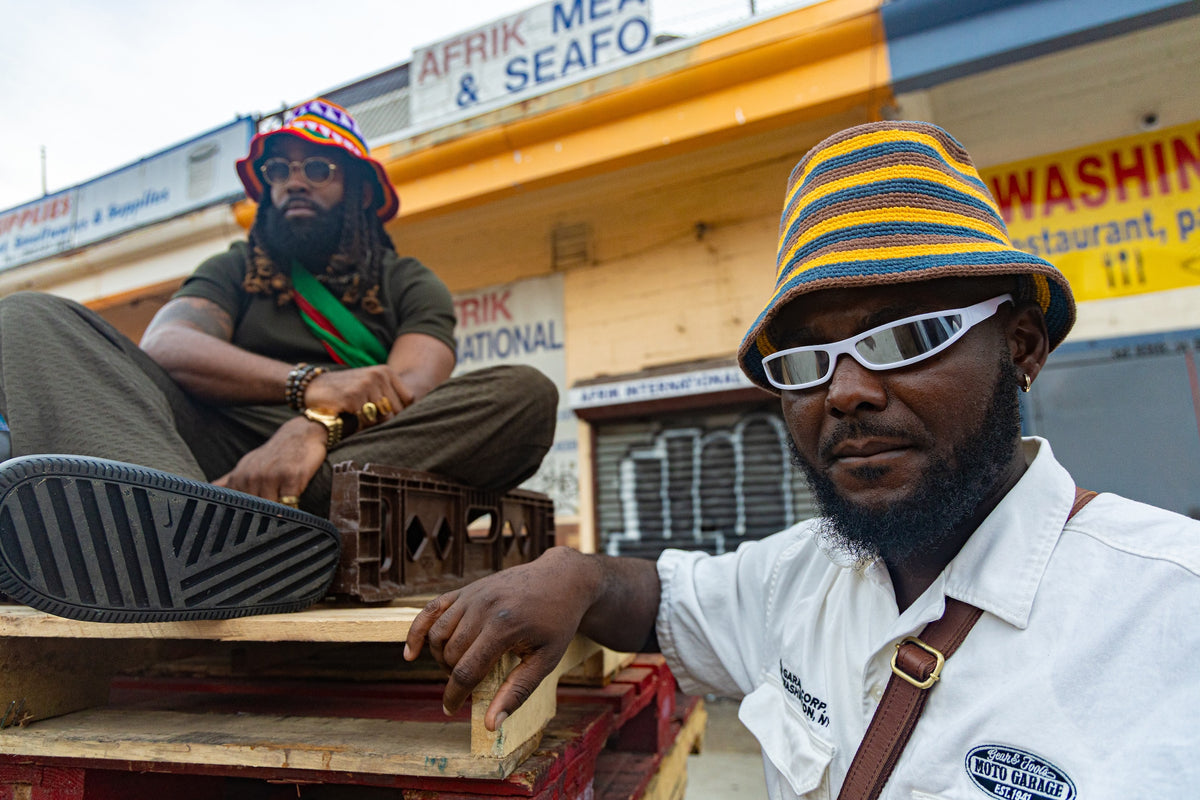 Konso Crochet Bucket Hat – Blue, Yellow and Brown Striped Cotton Hat