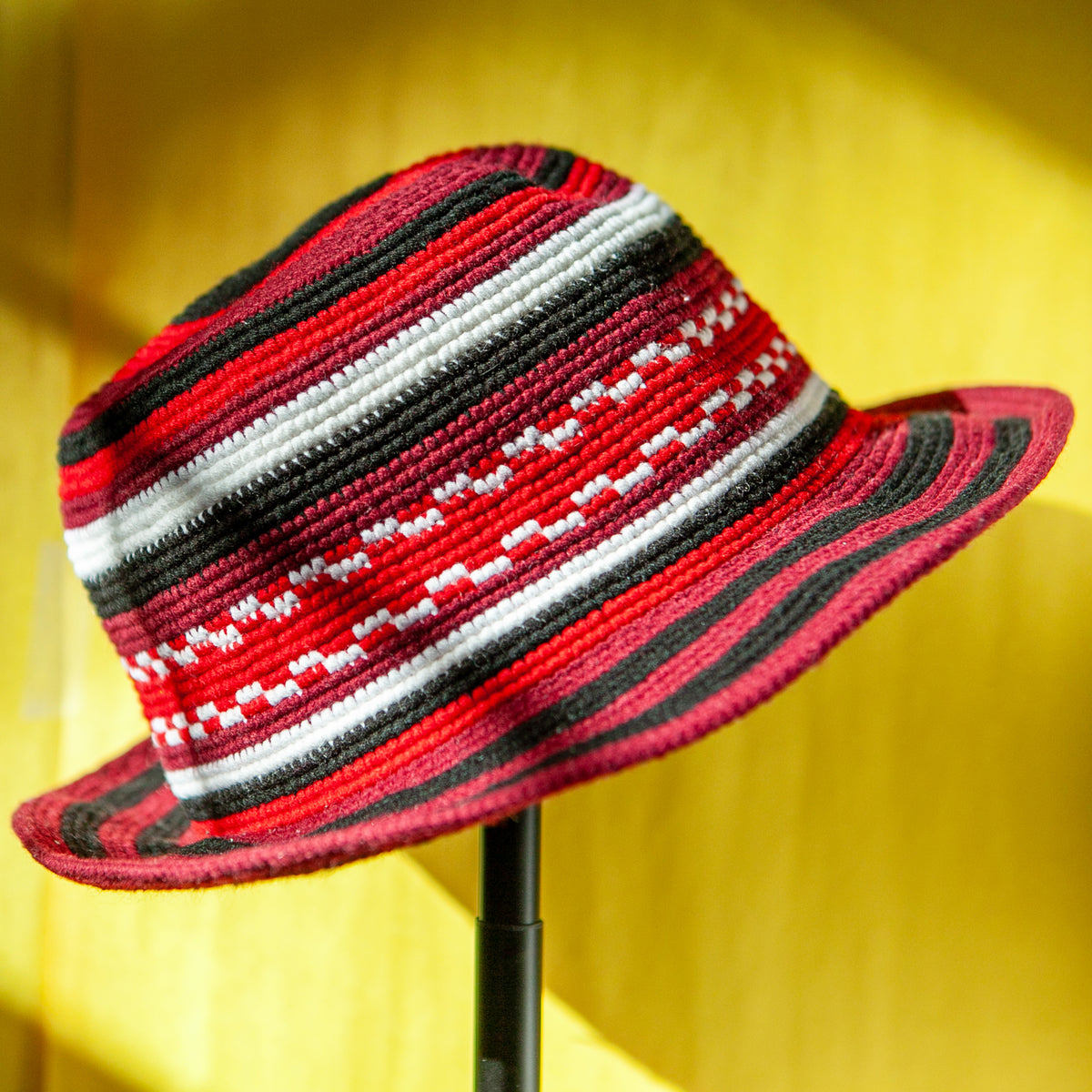 Red, Black & White Konso Crochet Hat | Handmade Ethiopian Cotton & Wool Hat