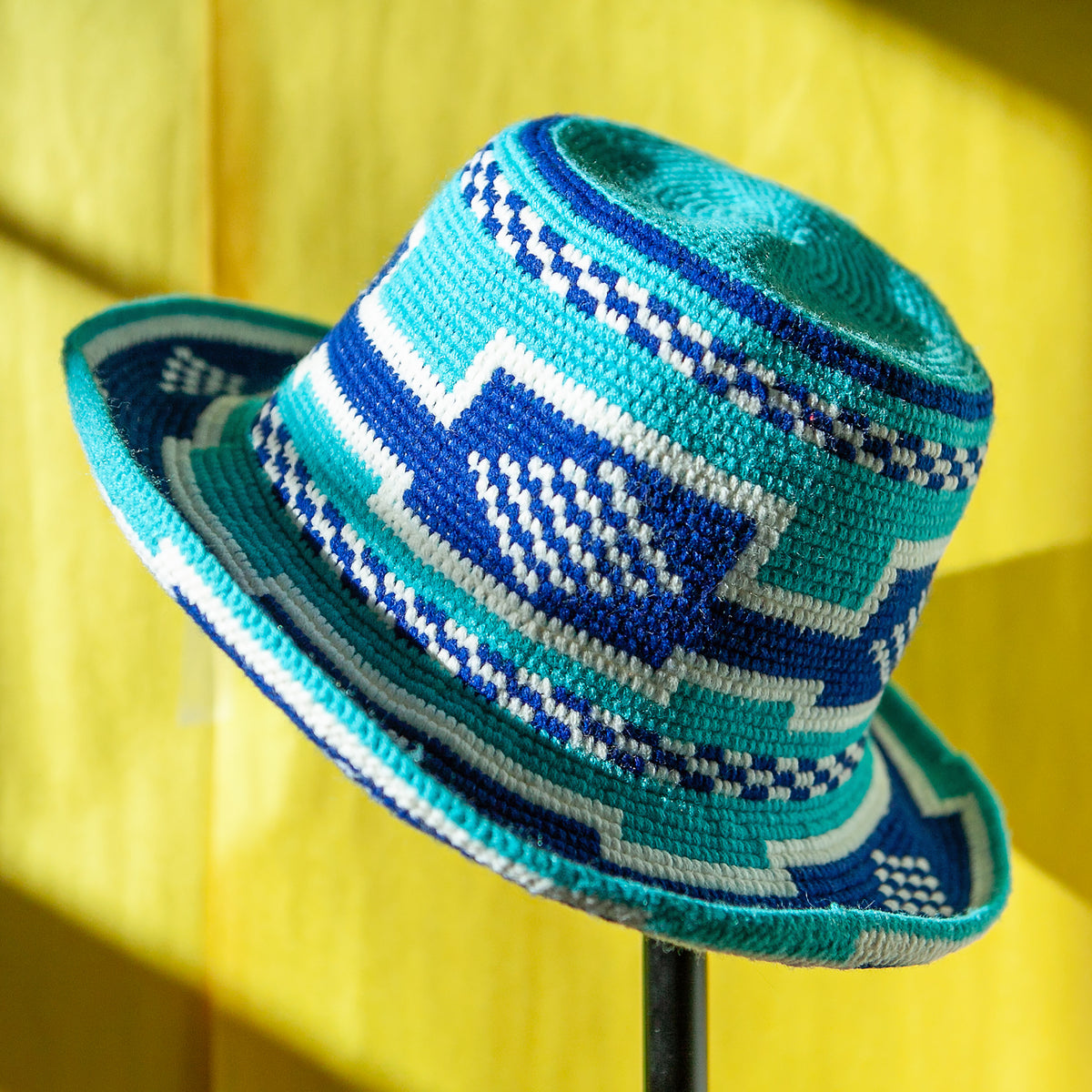 Blue & Turquoise Konso Crochet Hat | Handmade Ethiopian Bucket Hat