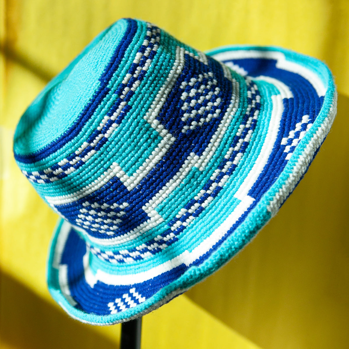 Blue & Turquoise Konso Crochet Hat | Handmade Ethiopian Bucket Hat