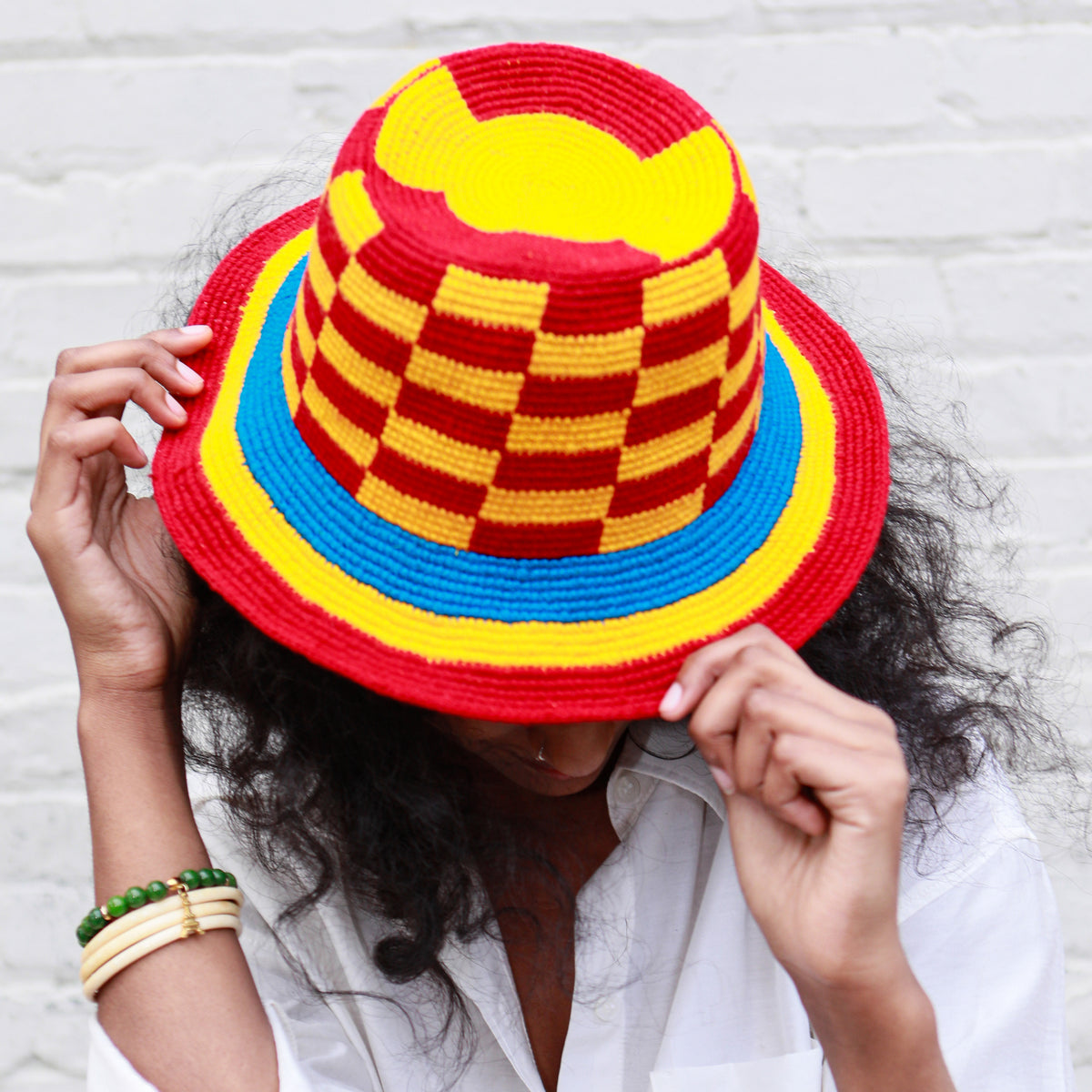 Red and Yelllow Checkerboard Konso Hat