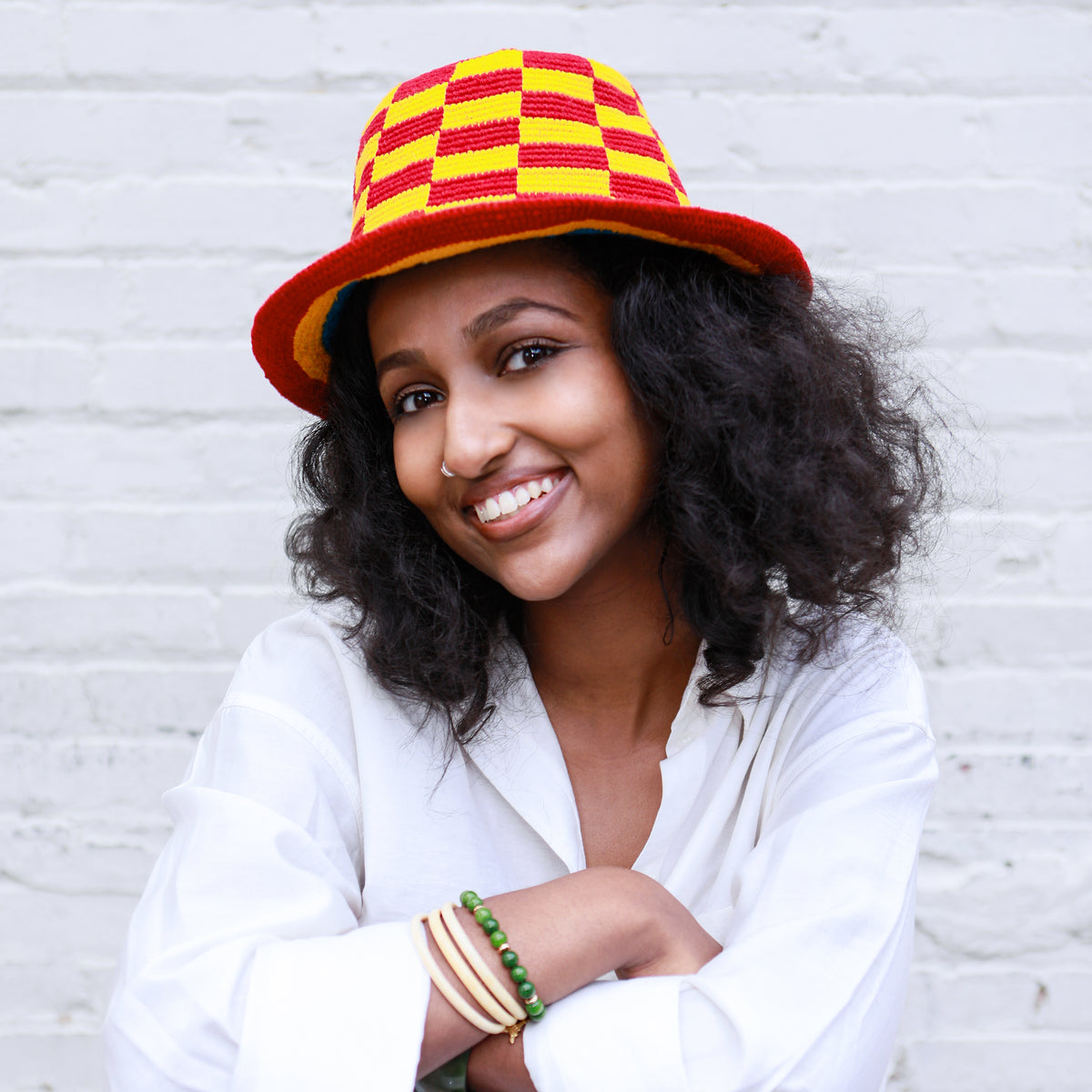 Red and Yelllow Checkerboard Konso Hat