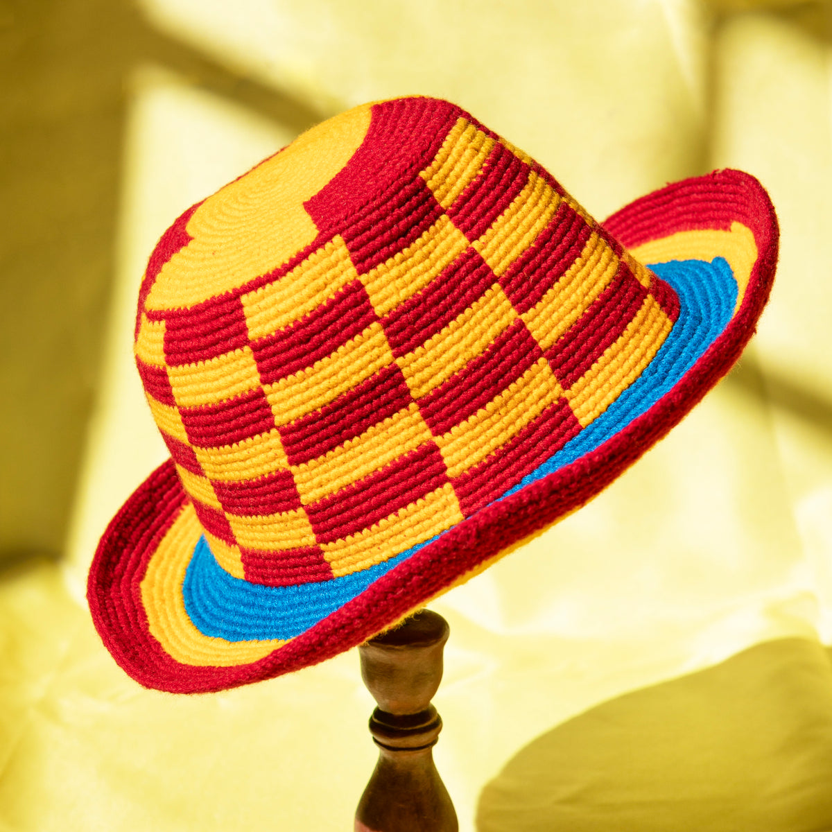 Red and Yelllow Checkerboard Konso Hat