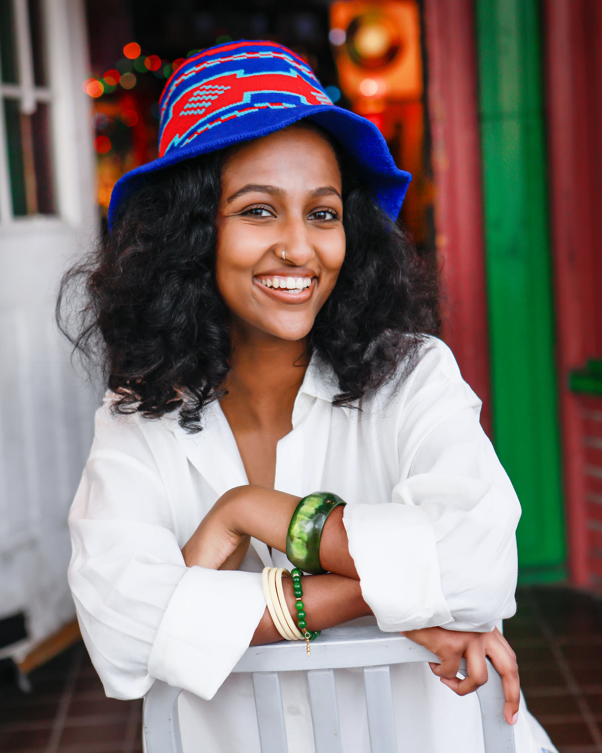 Royal Blue Konso Crochet Hat with Red & Turquoise