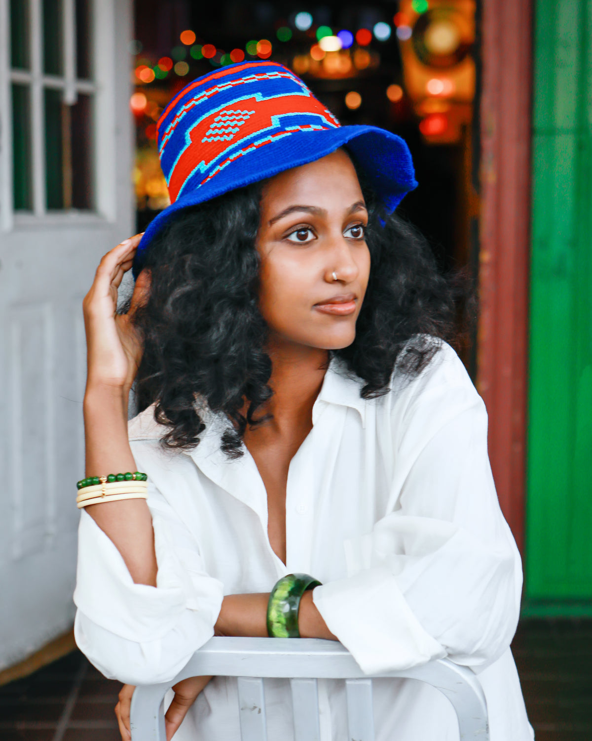 Royal Blue Konso Crochet Hat with Red & Turquoise