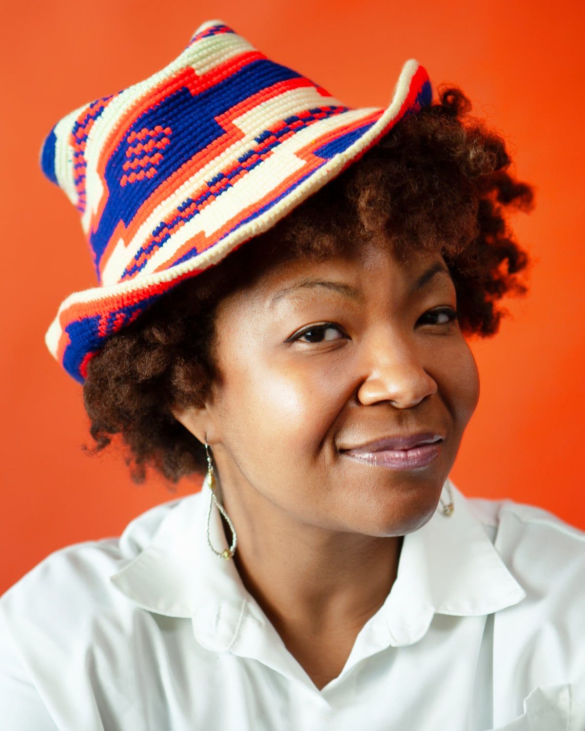 Blue & Orange Konso Crochet Hat | Handmade Ethiopian Wide Brim Hat