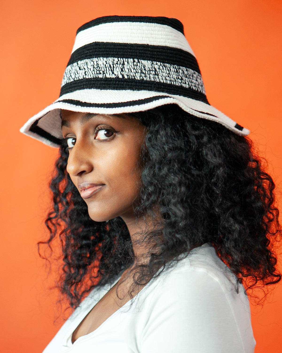 Black & White Konso Crochet Hat | Handmade Ethiopian Wide Brim Hat